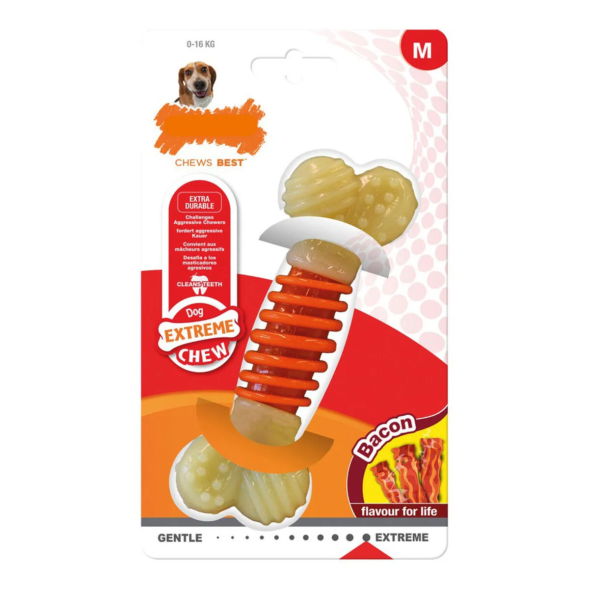 Giocattolo da mordere per cani Nylabone Extreme Chew Pro Action Bacon Taglia M Nylon