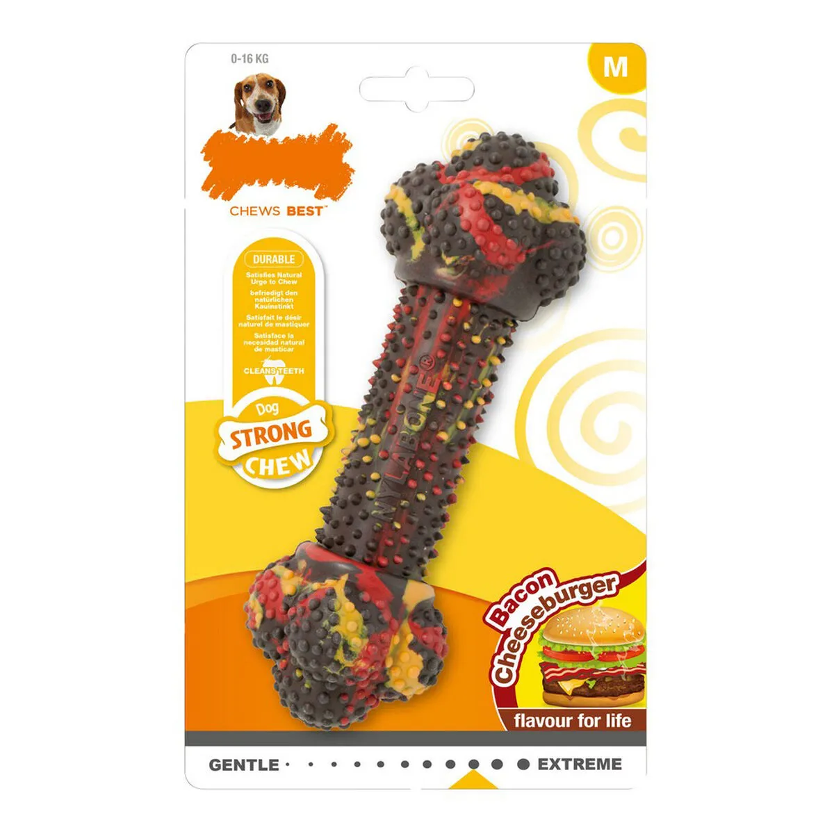 Giocattolo da mordere per cani Nylabone Strong Chew Bacon Formaggio Sandwich, Hamburger Gomma Taglia M