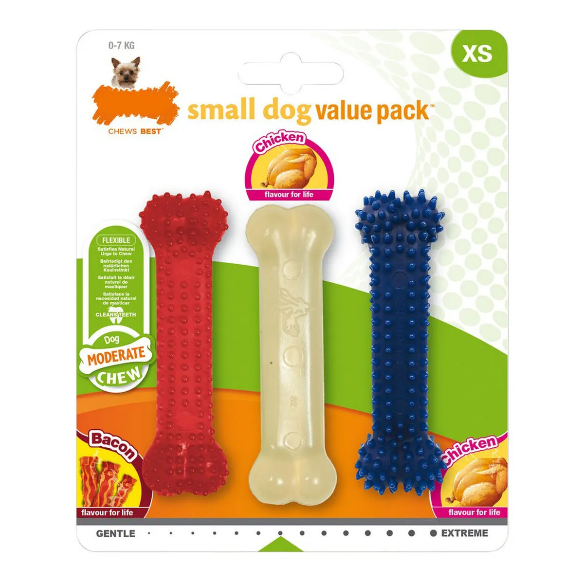 Giocattolo da mordere per cani Nylabone Value Pack Bacon Taglia S Pollo Termoplastico (3 pcs)