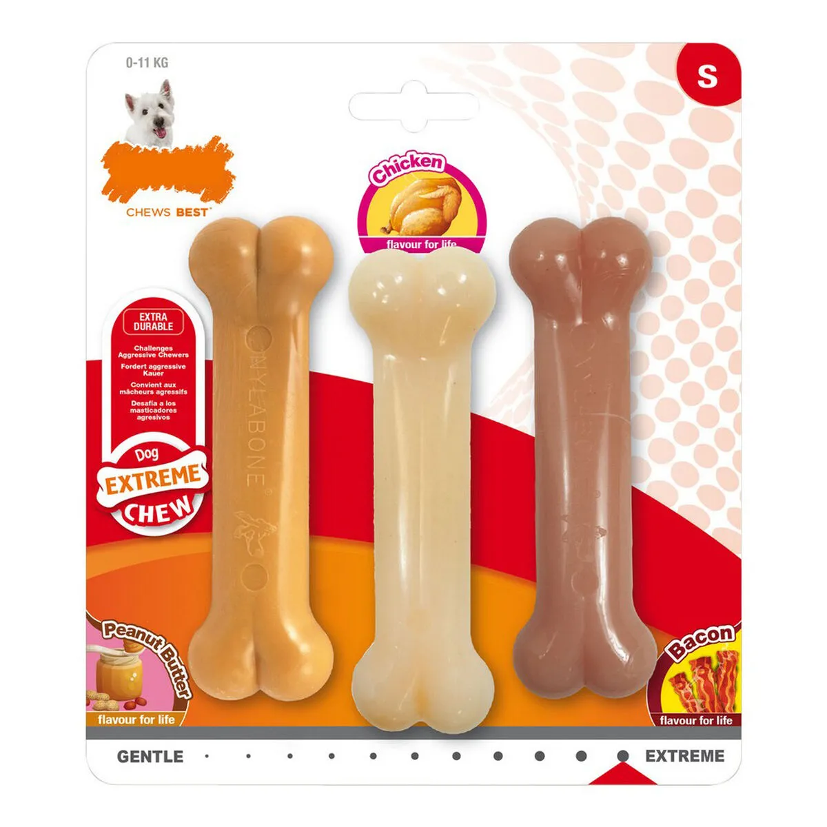 Giocattolo da mordere per cani Nylabone Extreme Chew Value Pack Bacon Burro Di Arachidi Taglia S Pollo Nylon (3 pcs)