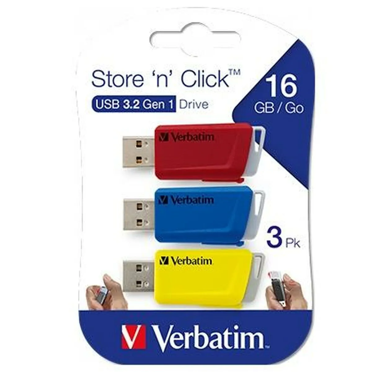 Pendrive Verbatim Store 'n' Click 3 Pezzi Multicolore 16 GB