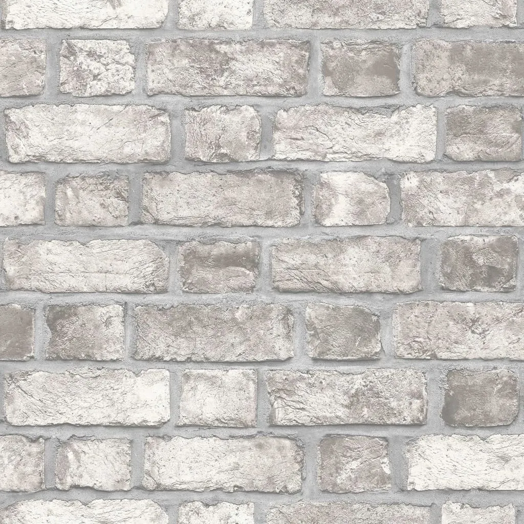 Homestyle Carta da Parati Brick Wall Grigio e Bianco Avorio