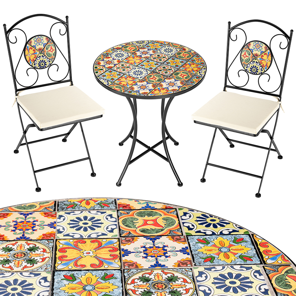 Set Tavolo e Sedie Pieghevoli con Cuscino Design Mosaico Arredo Esterno Giardino (1)