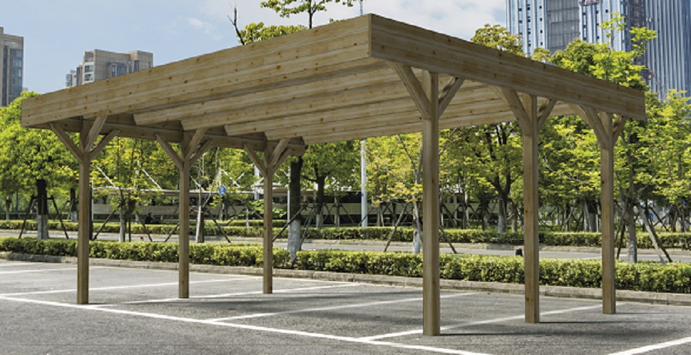 Carport Doppio in legno di pino impregnato completo di copertura 605x512x270h (1)