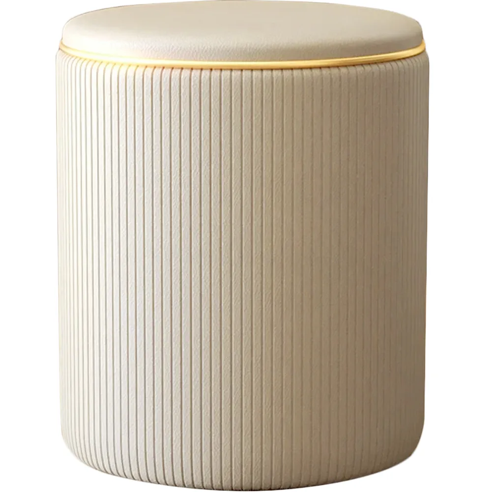 Pouf Contenitore Ecopelle Beige Decoro Oro Poggiapiedi Seduta Imbottita 35x45cm (1)