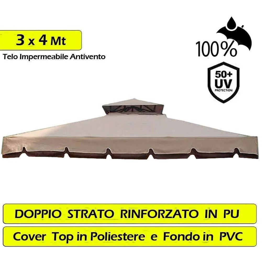 Telo Copertura Gazebo 3x4 Ricambio 350 gr/mq Camino Antivento Antipiog. 3 x 4 mt (1)