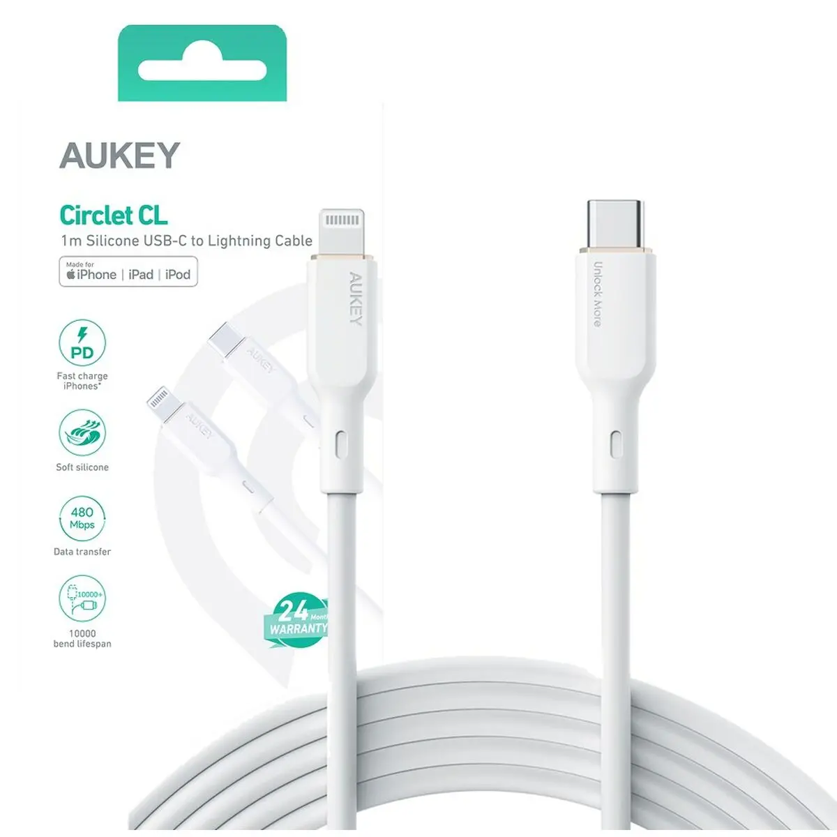 Cavo USB a Lightning Aukey CB-SCL2 Bianco Nero 1,8 m