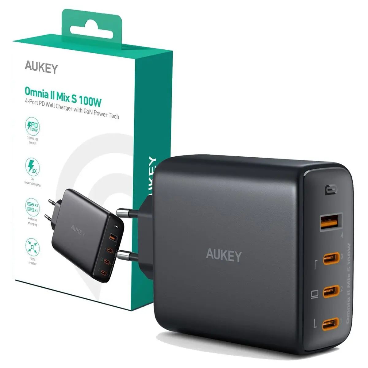 Caricabatterie da Parete Aukey PA-B7S Nero 100 W