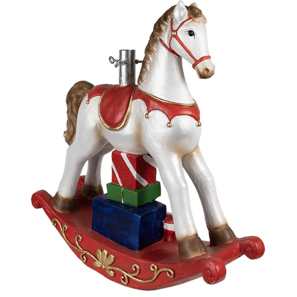 Base Albero di Natale Cavallo a Dondolo  Rosso e Bianco Decorazione Natalizia (1)