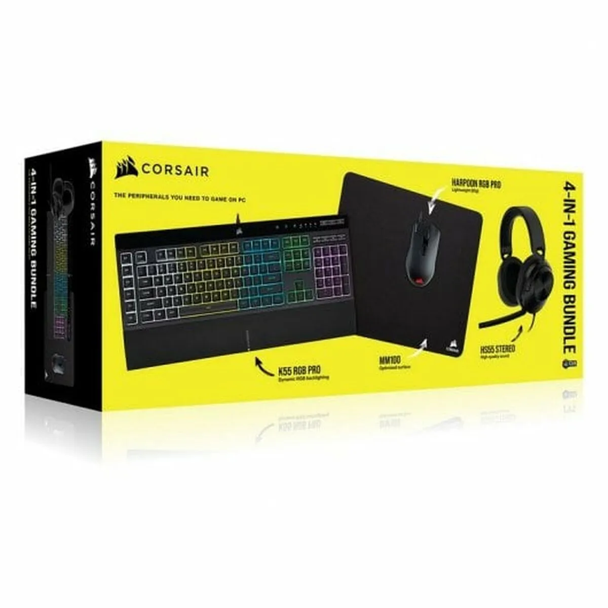 Game pack Corsair K55 RGB PRO + HS55 + HARPOON RGB PRO + MM100 Qwerty in Spagnolo