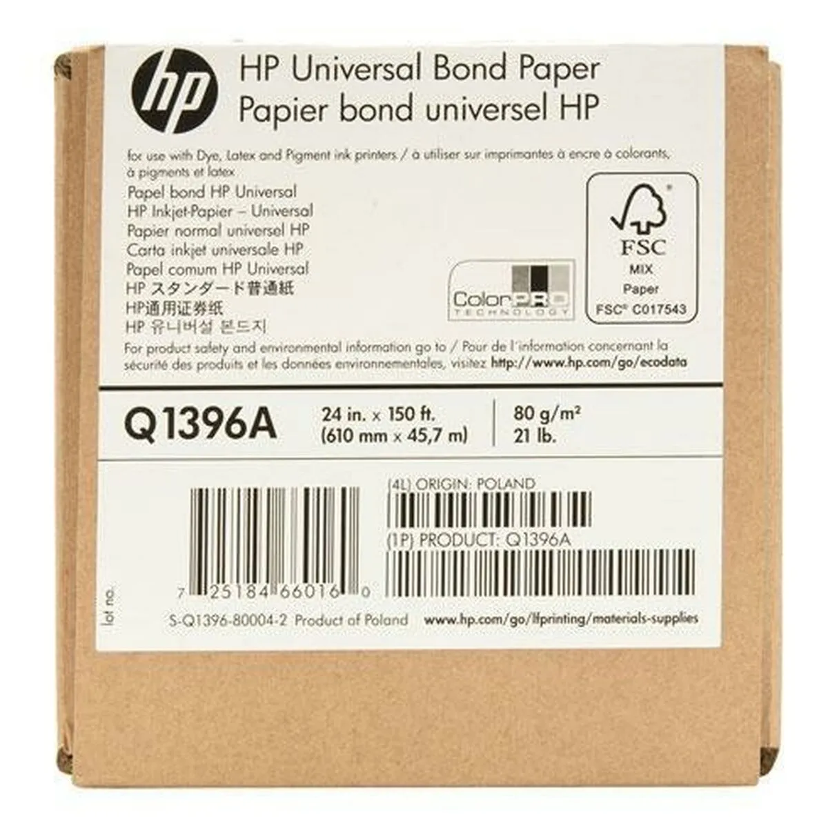 Rotolo di carta per Plotter HP Q1396A Bianco 80 g/m² 610 mm x 45,7 m