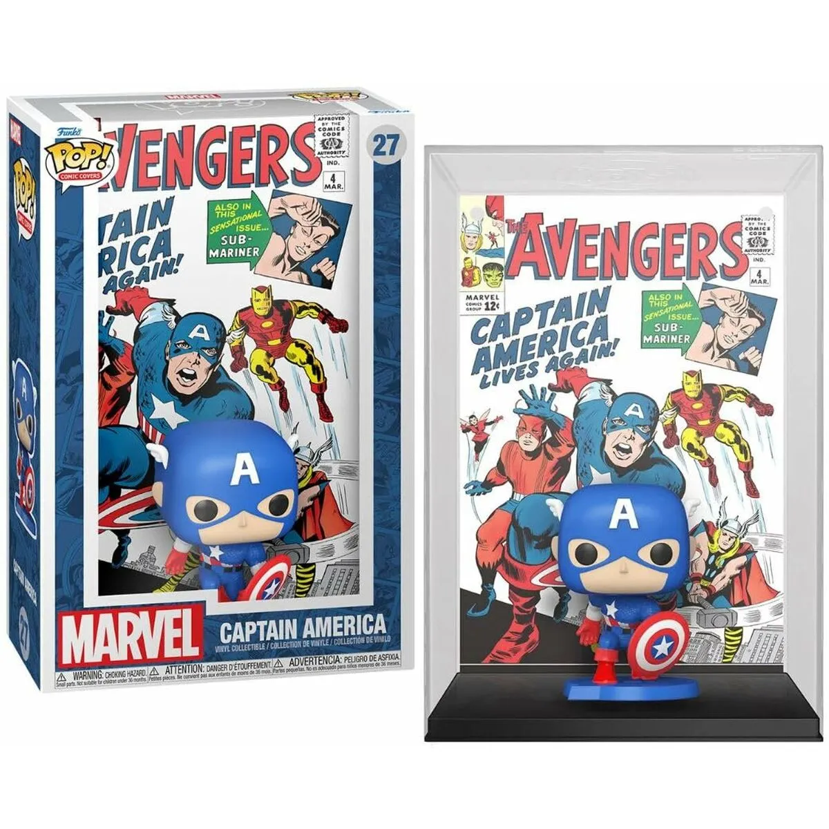 Statuina da Collezione Funko Pop! 27 Comic Cover: Marvel - Avengers #4 (1963) Captain America