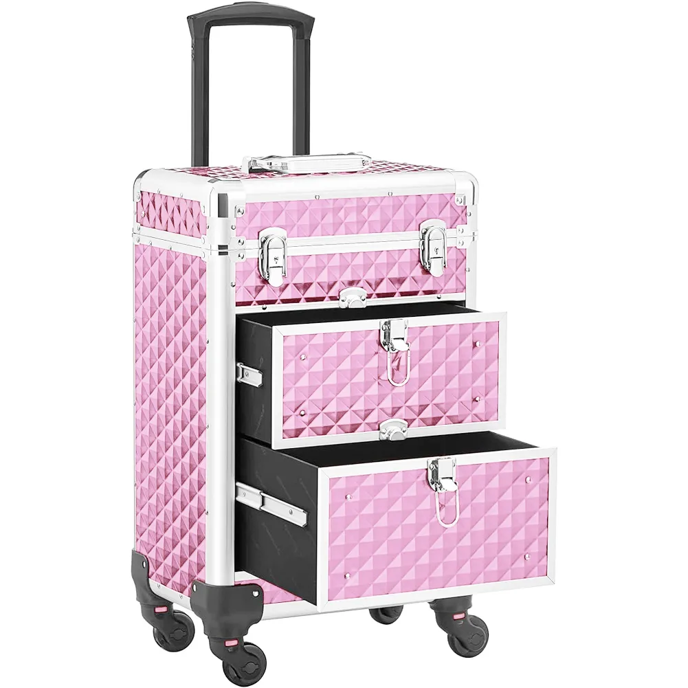 Trolley Makeup Valigetta Rosa Trucco Estetista Beauty Case Ruote Staccabili (1)