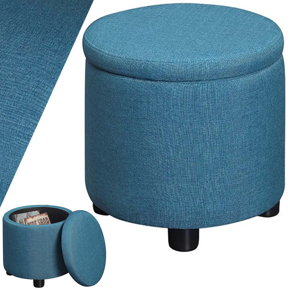 Pouf Contenitore Poggiapiedi in Tessuto Blu Sgabello Apribile  40x40x40.5 cm (1)