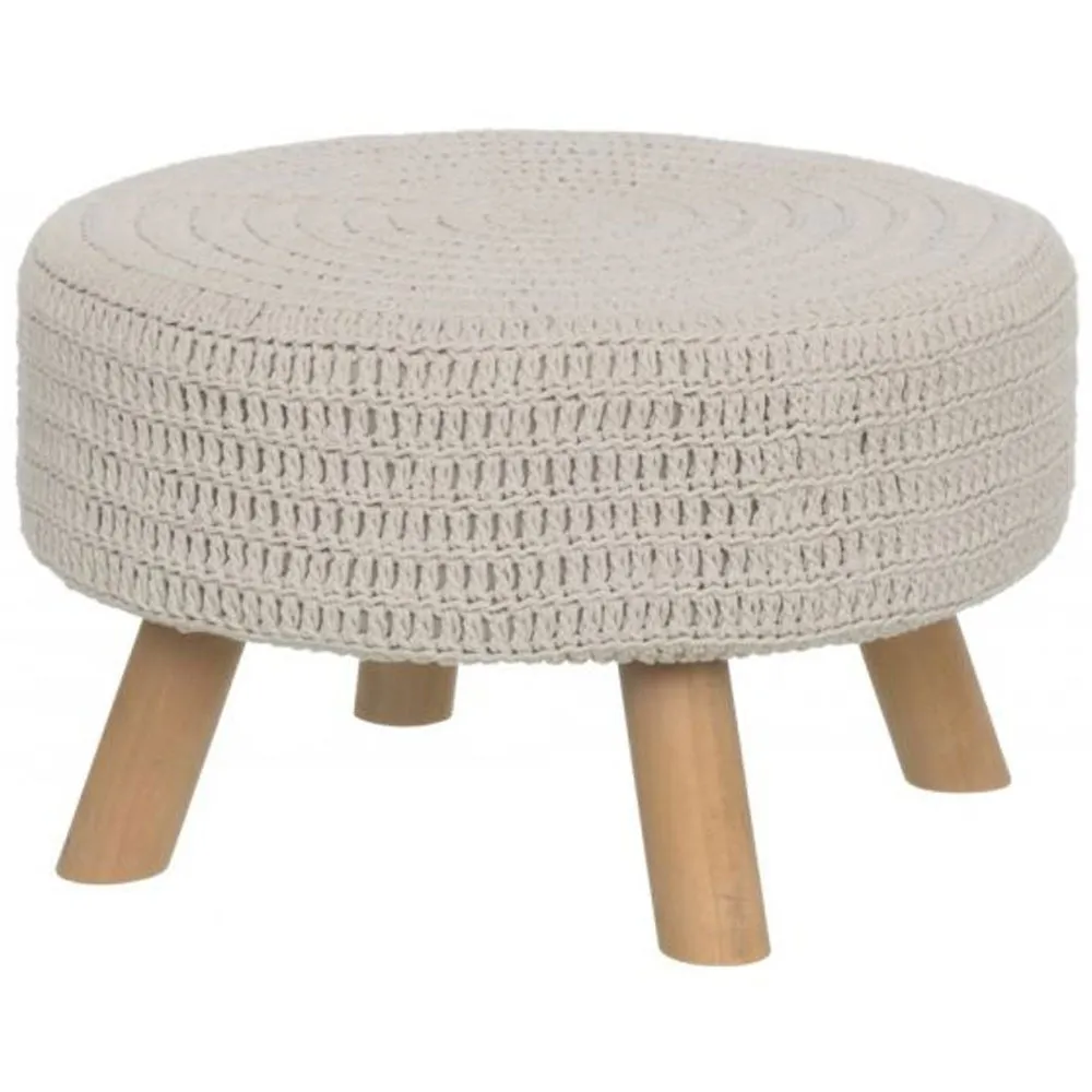 Pouf Sgabello Basso Piedi in Legno Poggiapiedi Tessuto Tortora Diametro 50 cm (1)