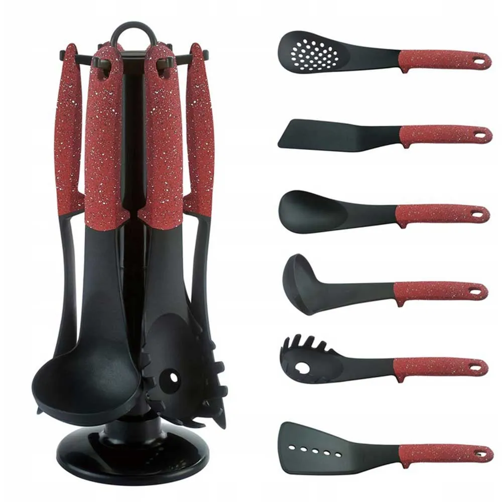 Set Mestoli da Cucina 7 Pz Resistenti al Calore Antiaderenti Colore Bordeaux (1)