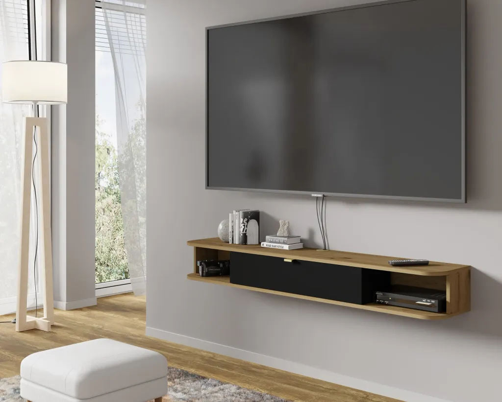 Mobile tv soggiorno ICARUS cm 156x29x20 Rovere nero opaco (1)