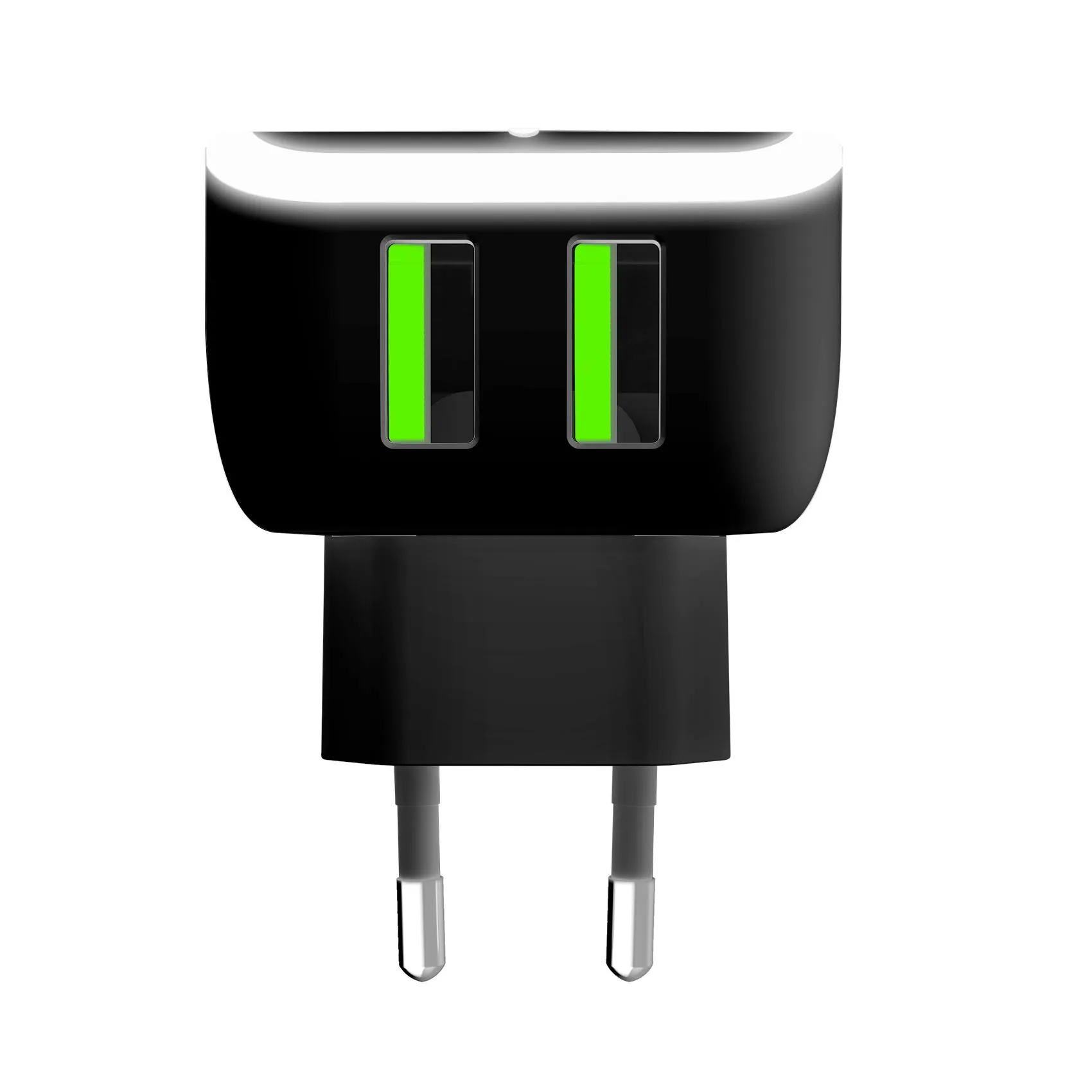 TRAVEL CHARGER 2USB 12W LED BLACK