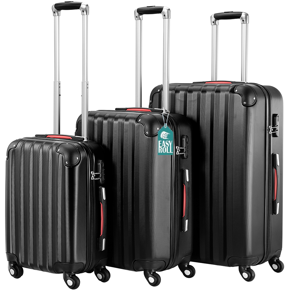 Set 3 Valigie Rigide Ruote Easy Roll Trolley Bagaglio a Mano Viaggio Nero M L XL (1)