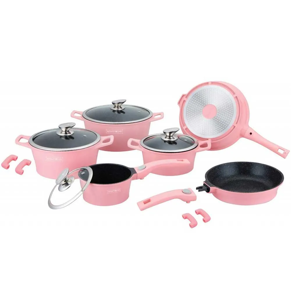 Set di Batterie Pentole e Padelle 14 Pz Antiaderente In Pietra RL-ES2014M Rosa (1)