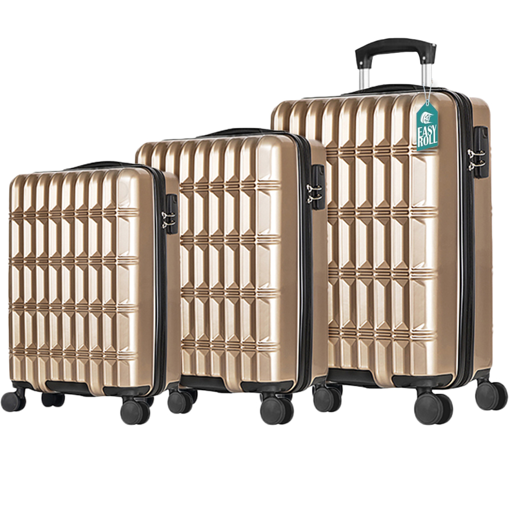 Set 3 Valigie Rigide Norvegia con Ruote Easy Roll Trolley Bagaglio Viaggio Oro (1)