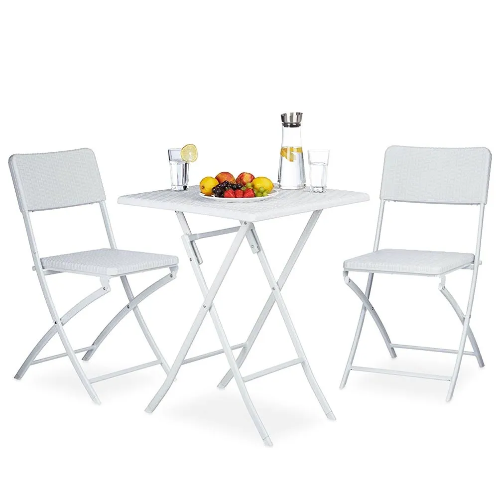 Set Tavolo + 2 Sedie Pieghevole Arredo Esterno Giardino in Polyrattan Bianco (1)