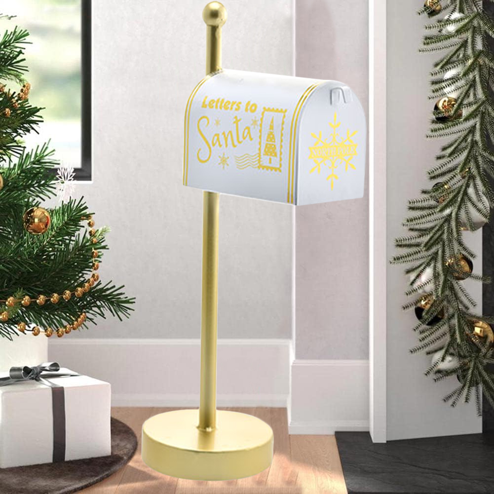 Cassetta Postale Americana Babbo Natale Bianco e Oro Decorazione Natalizia 43cm (1)