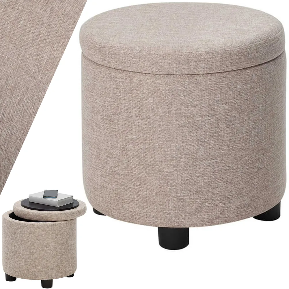 Pouf Contenitore Poggiapiedi in Tessuto Beige Sgabello Apribile  40x40x40.5 cm (1)