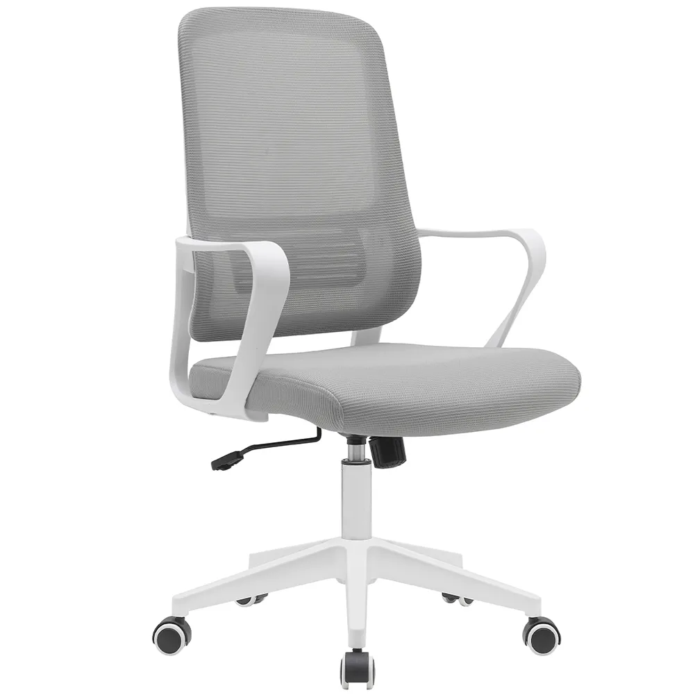 Sedia da Ufficio Grigio e Bianco Poltrona Scrivania Girevole Regolabile 98-108cm (1)