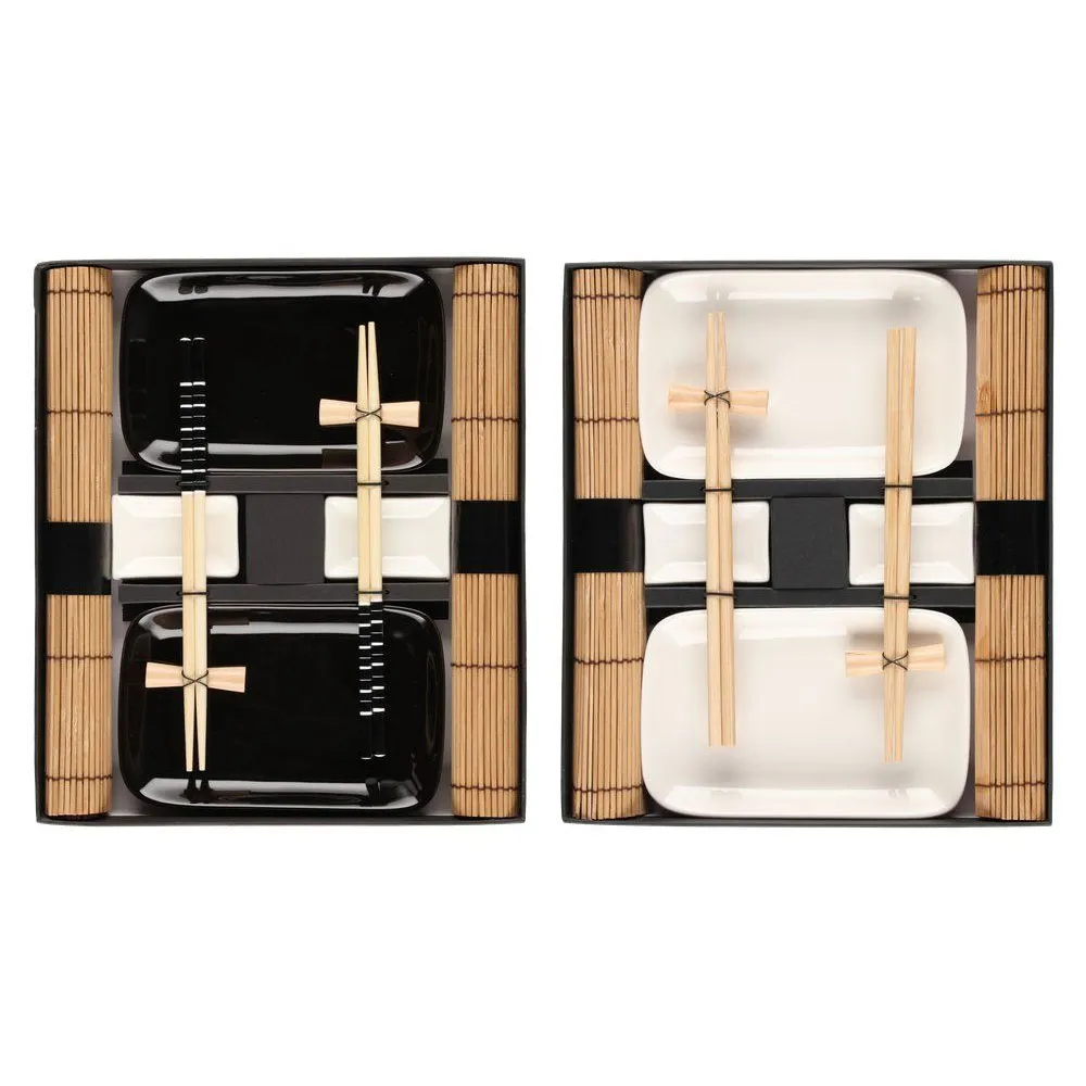 Set sushi Per 2 Persone Con Piattino e Bacchette 2 Colori Assortiti Bianco Nero (1)