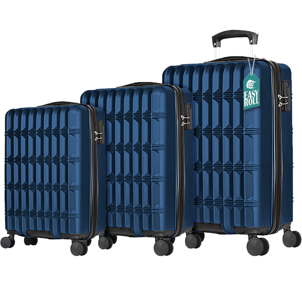 Set 3 Valigie Rigide Norvegia con Ruote Easy Roll Trolley Bagaglio Viaggio Blu (1)