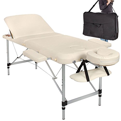 Lettino Massaggi Alluminio Pieghevole 3 Zone Fisioterapia SPA Beige 12kg + Borsa (1)