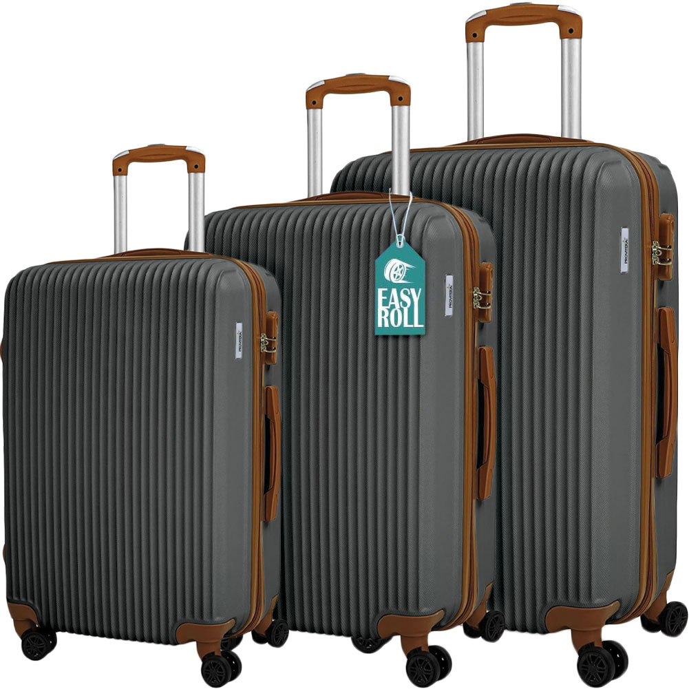 Set 3 Valigie Rigide con Ruote Easy Roll Trolley Bagaglio a Mano Viaggio Grigio (1)