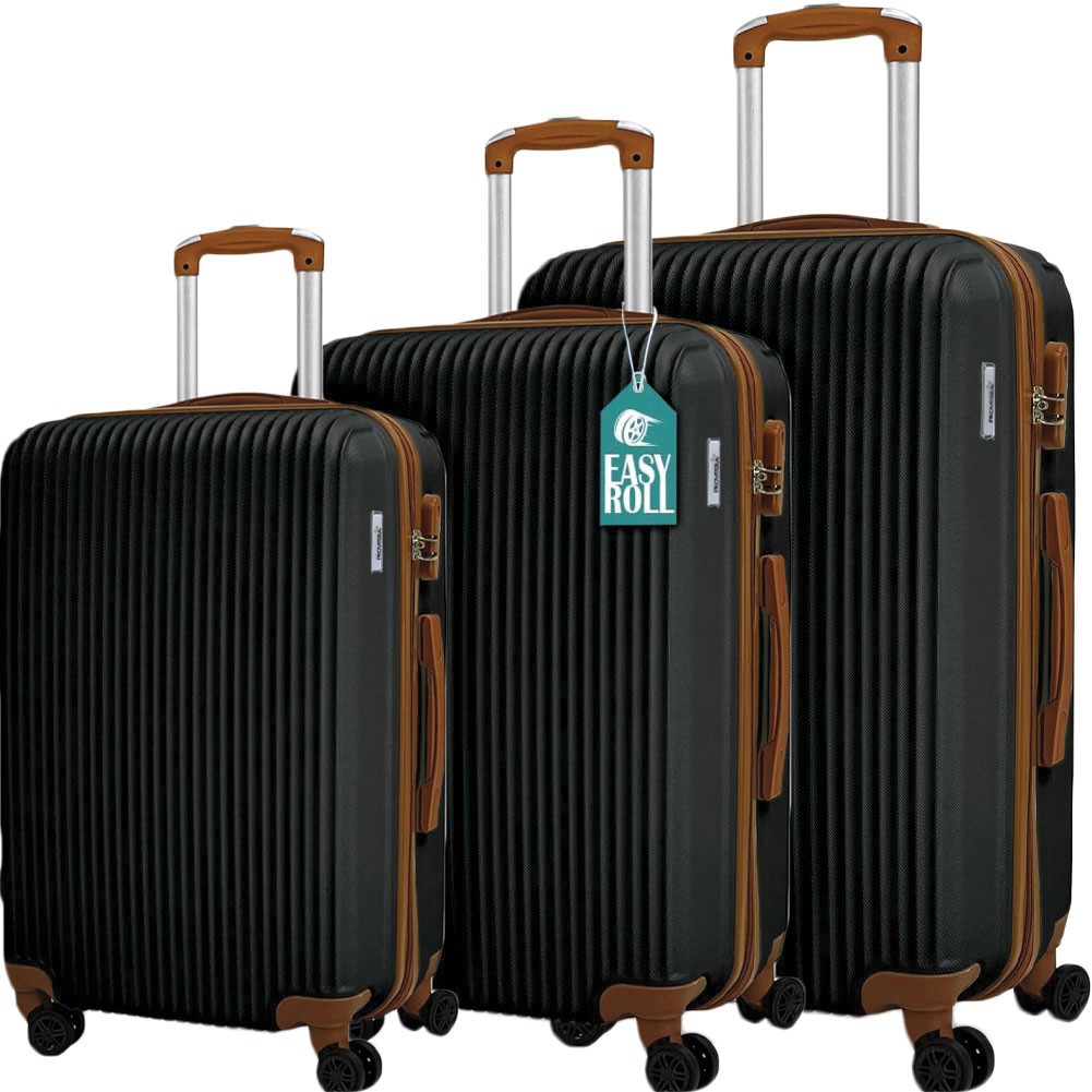 Set 3 Valigie Rigide con Ruote Easy Roll Trolley Bagaglio a Mano Viaggio Nero (1)