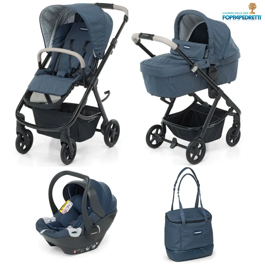 Trio Foppapedretti Eureka Smart Passeggino Navicella Seggiolino Auto Next Denim (1)