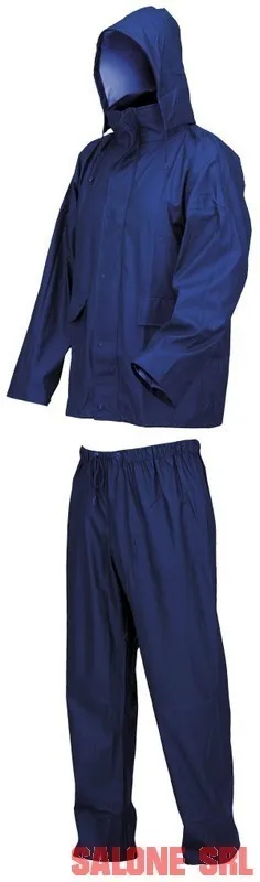 COMPLETO IMPERMEABILE LLUVIA GIACCA E PANTALONE PU/PVC/POLIESTERE BLU