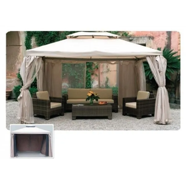 GAZEBO SAHARA IN ALLUMINIO TOP ECRU MT.3X4 CON Zanzariere