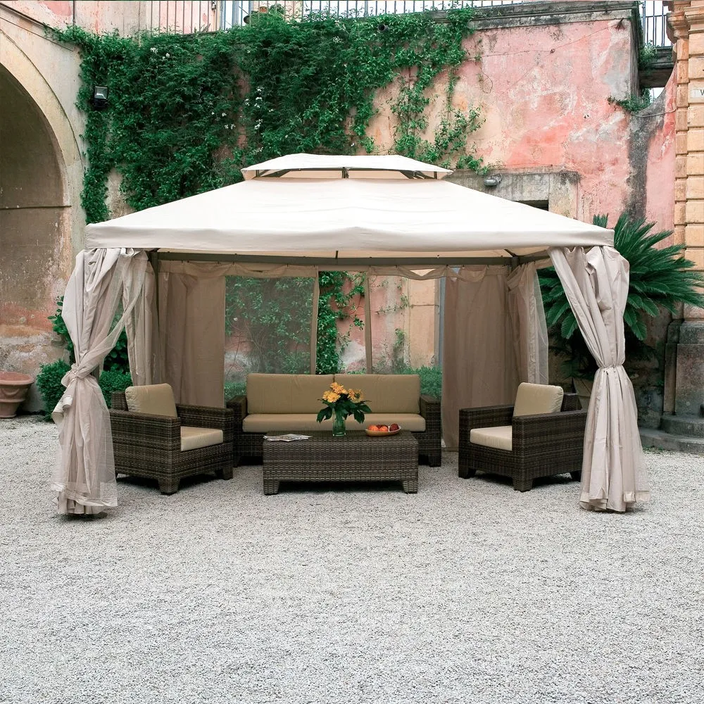 GAZEBO SAHARA IN ALLUMINIO TOP ECRU MT.4X4 CON Zanzariere