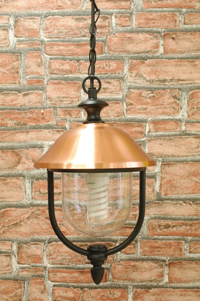 LANTERNA APPLIQUE LAMPADA COPPER CON CATENA  IN ALLUMINIO NERO E RAME PER LAMPADE DA 60W