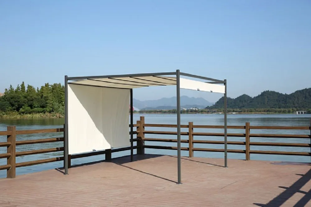 GAZEBO CON PARETE SCORREVOLE MT 3x3 IN ACCIAIO CON TELO PARASOLE PONTAL