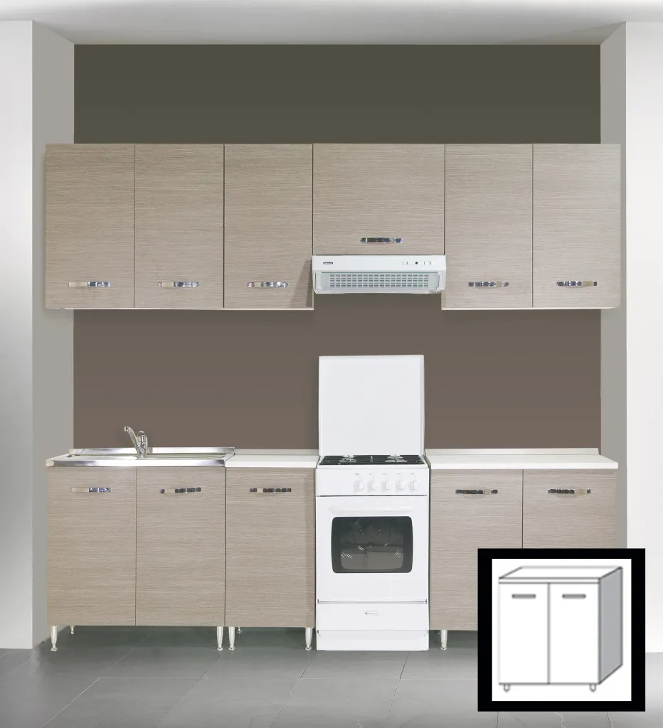 KIT CUCINA BASE 2 ANTE 80X50X85H TOP BIANCO FRASSINATO FINITURA LARICE GRIGIO