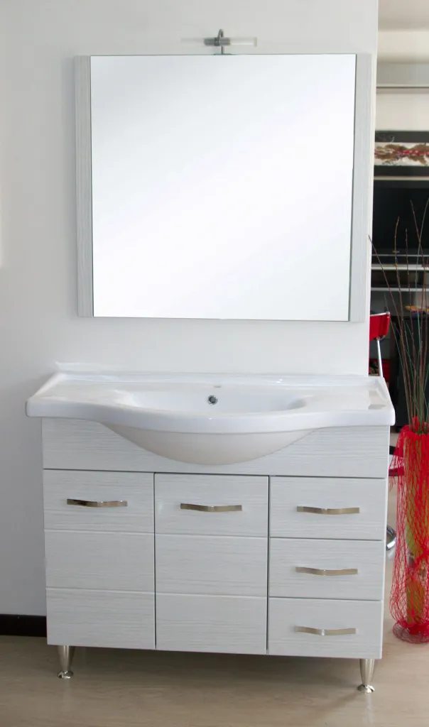 MOBILE BAGNO ANTONELLA CON LAVABO E SPECCHIO BASE 100X35X87H SPECCHIO 90X80H BIANCO