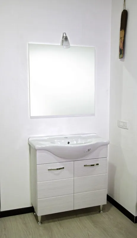 MOBILE BAGNO ANTONELLA CON LAVABO SPECCHIO E Illuminazione BIANCO FRASSINATO