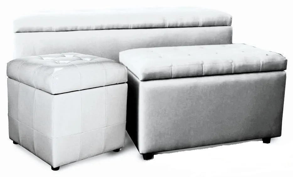 SET POUF KUBO 3 PZ BIANCO 120X50X51 70X40X40 40X40X40 PUFF CONTENITORE POUFF