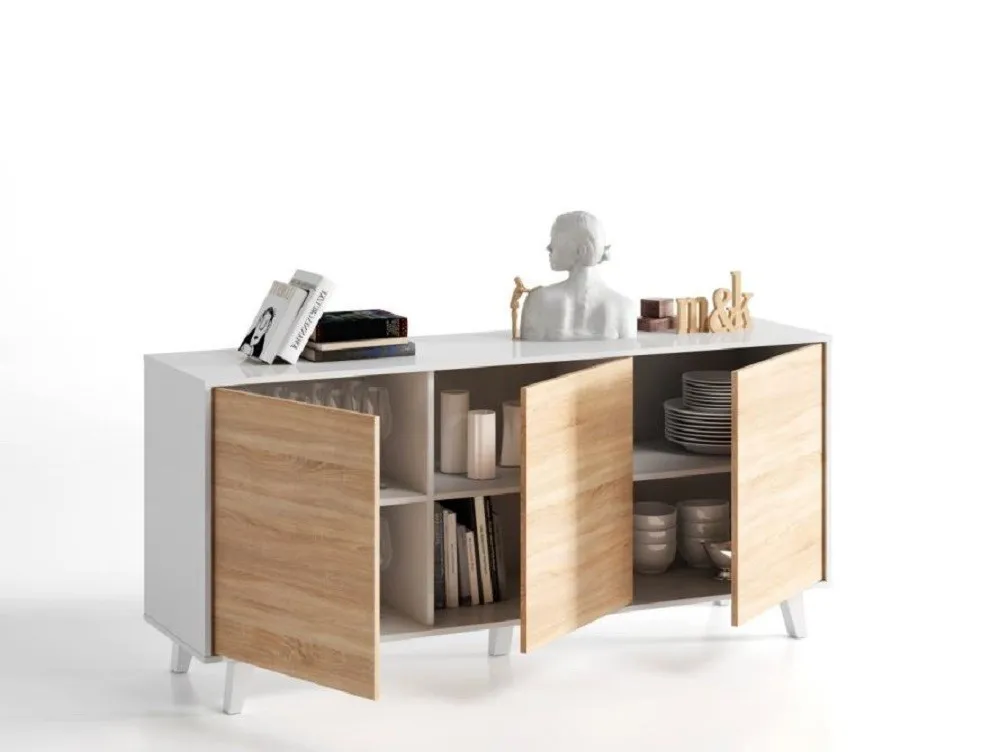 KIT MOBILE CREDENZA 3A  ZAIKEN  CM.154X41X75H. BIANCO / ROVERE