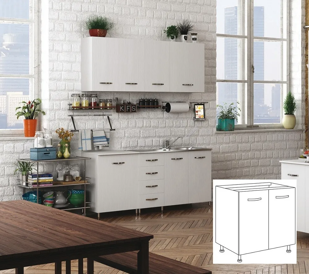 KIT MOBILE CUCINA BASE SOTTO LAVELLO 2 ANTE CM.80X50X85H BIANCO  LAVABO ESCLUSO