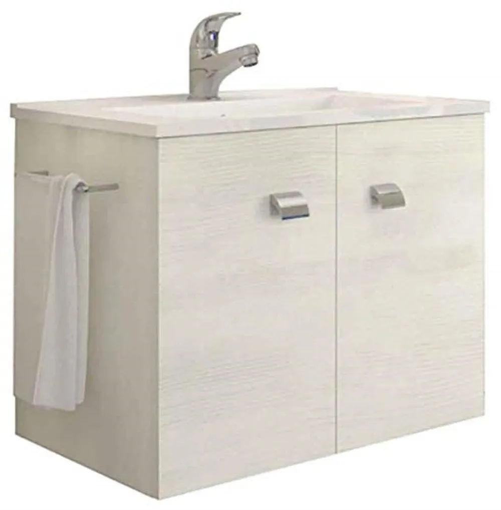 MOBILE BAGNO ERIKA CON LAVABO INTEGRALE FINITURA ROVERE BIANCO 61x36x47h Cm