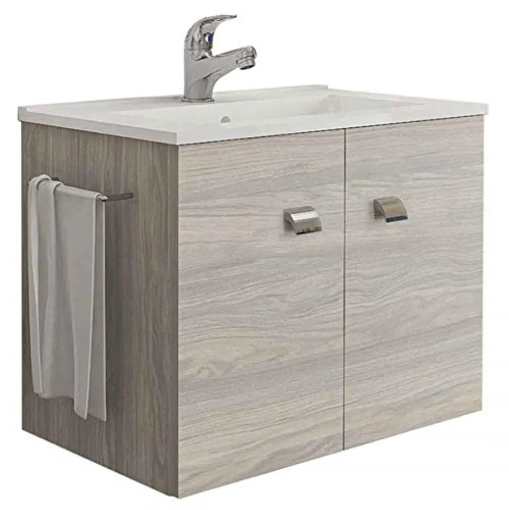 MOBILE BAGNO ERIKA CON LAVABO INTEGRALE FINITURA ROVERE GRIGIO 61x36x47h Cm