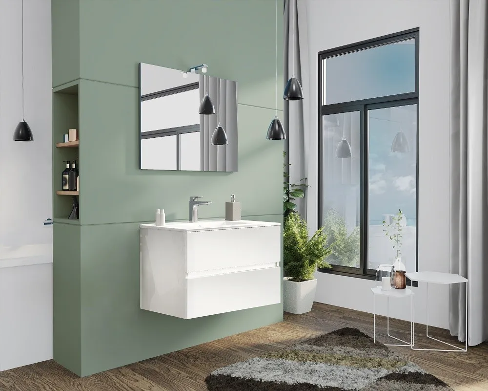 MOBILE BAGNO CON LAVABO E SPECCHIO INCLUSI FINITURA BIANCO 81X47X53H Cm