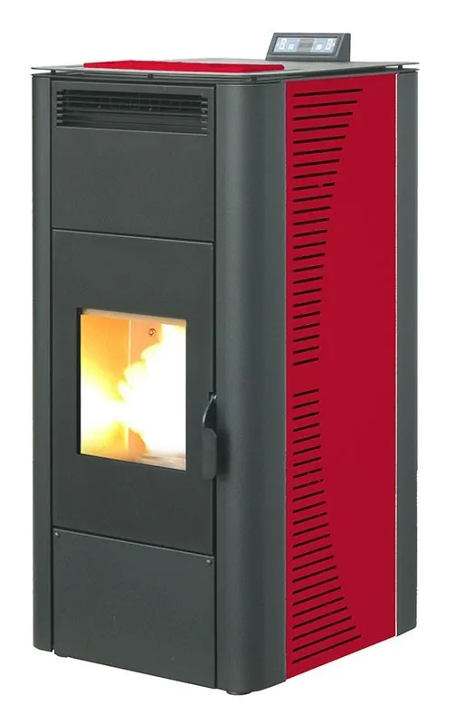 TERMOSTUFA A PELLET STUFA IDRO KING MOD.14 COLORE BORDEAUX 15 KW MADE IN ITALY